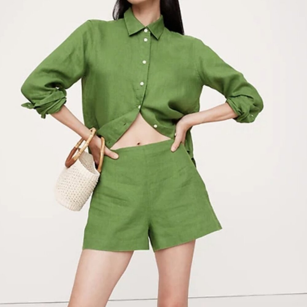The Everyday Linen Shirt Scenic Green Petite Small